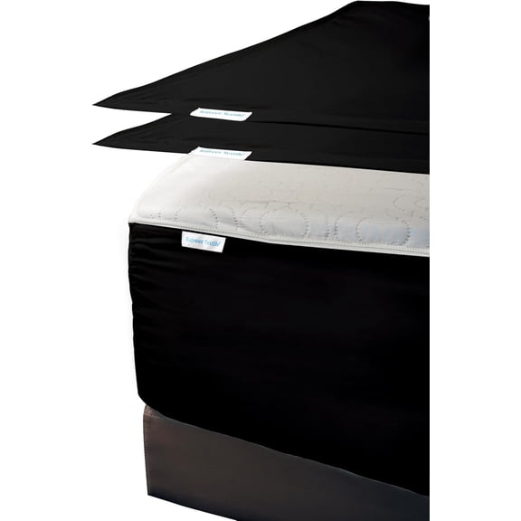 Microfiber Bed Sheet Set from KANISHKA BEDDING – Zip-On Fitted Sheet Set | 8" Deep Pocket | 1 Fitted Base & 2 Top Zip-On Sheets | Full Size, Black Color