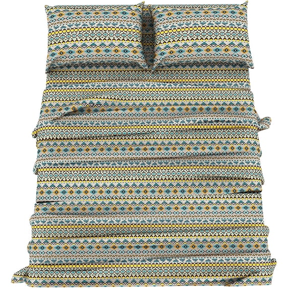 Microfiber Bed Sheet Set Lightweight Set - Flat Sheet Fitted Sheet Pillowcases - Extra Soft Shrinkage & Fade Resistant with Deep Pockets up tp 16” Mattress (Full, Blue Pattern)