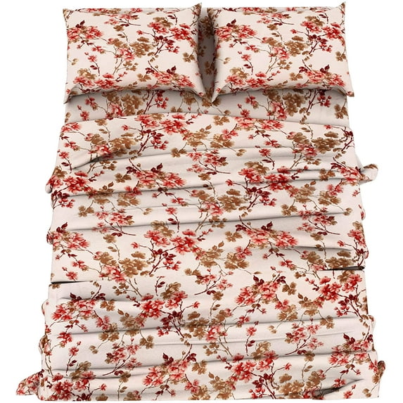 Microfiber Bed Sheet Set Lightweight Set - Flat Sheet Fitted Sheet Pillowcases - Extra Soft Shrinkage & Fade Resistant with Deep Pockets up tp 16” Mattress (King, Pink Floral)