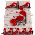 thumbnail image 1 of Microfiber Bed Sheet Set Lightweight Set - Flat Sheet Fitted Sheet Pillowcases - Extra Soft Shrinkage & Fade Resistant with Deep Pockets up tp 16” Mattress (Queen, Red Roses), 1 of 7