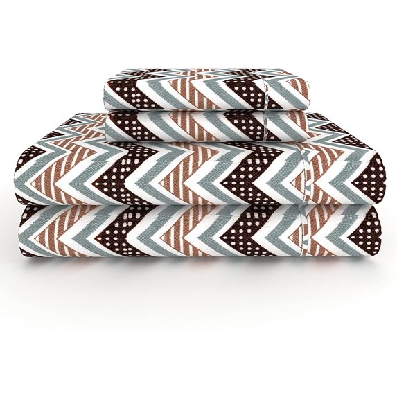 Microfiber Bed Sheet Set Lightweight Set - Flat Sheet Fitted Sheet Pillowcases - Extra Soft Shrinkage & Fade Resistant with Deep Pockets up tp 16” Mattress (Twin, Chevron Brown)