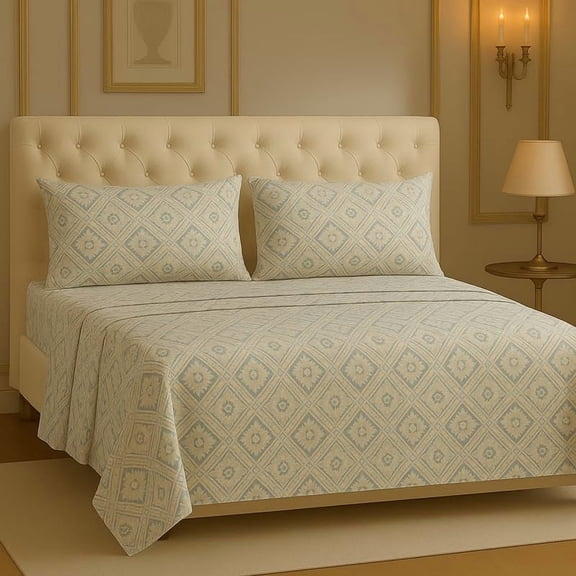 Microfiber Bedding Set For King Size 1 Fitted Bedsheet With 1 Flat Top Sheet + 2 Pillow Covers | 78x72 Inches, Off White & Grey | Perfect Combination For A Stylish Bedsheet