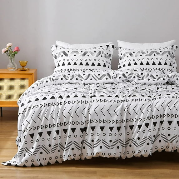 Microfiber Boho Twin Duvet Cover Set Modern Herringbone Stripe Plaid Dot Bedding Sets Twin White Black Bohemian Bedding Collection - 1 Duvet Cover & 1 Pillowcase New Year/Birthday, Twin