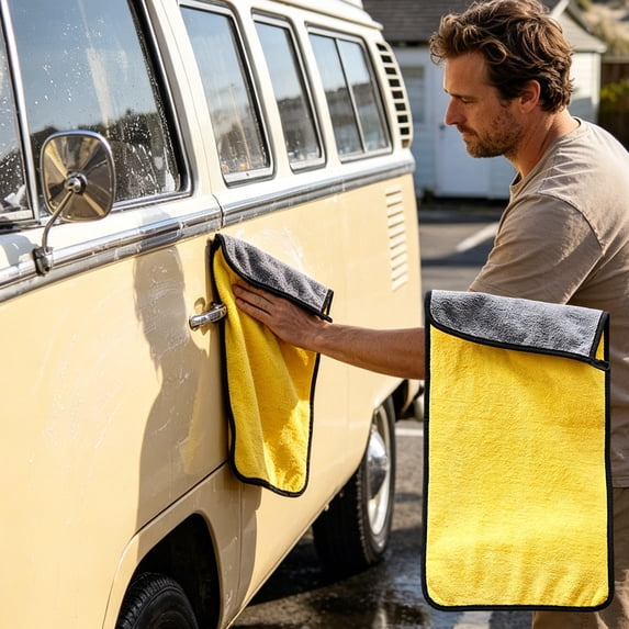 Microfiber Car Cleaning Towels, Lint Free Double Sided Wash Cloths, Ultra Absorbent Soft Cloths for Cars, Trucks, SUVs and Household Cleaning