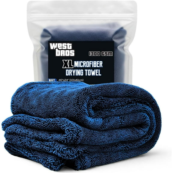 Microfiber Car Drying Towel 1300 GSM Double Twisted Loop – Premium Extra Large Auto Wash Towel for Cars Trucks SUV - Super Absorbent Detailing Cleaning Cloth XL 40x24 1-Pack (Navy)