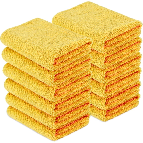 Microfiber Car Drying Towels, Highly Absorbent, Lint Free, Scratch Ultra-Soft, Detailing, Buffing and Polishing, 16" x 16", Yellow, 12-Pack