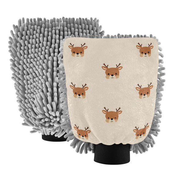 Microfiber Car Wash Gloves With Chenille & Polyester Terry Scratch-Free Cleaning Elastic Cuffs Beige Background
