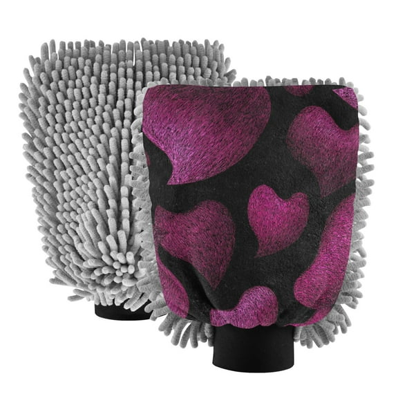 Microfiber Car Wash Gloves With Chenille & Polyester Terry Scratch-Free Cleaning Elastic Cuffs Dragon Fruit Color