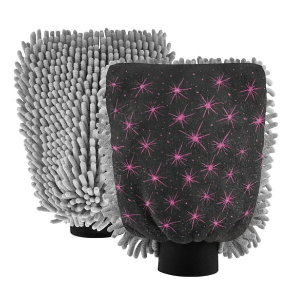 Microfiber Car Wash Gloves With Chenille & Polyester Terry Scratch-Free Cleaning Elastic Cuffs Hand-drawn Ink