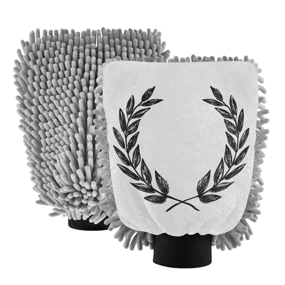 Microfiber Car Wash Gloves With Chenille & Polyester Terry Scratch-Free Cleaning Elastic Cuffs Olive Branch Wreath