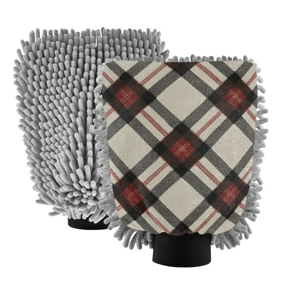 Microfiber Car Wash Gloves With Chenille & Polyester Terry Scratch-Free Cleaning Elastic Cuffs Retro Style