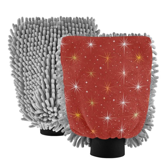 Microfiber Car Wash Gloves With Chenille & Polyester Terry Scratch-Free Cleaning Elastic Cuffs Shinny Stars