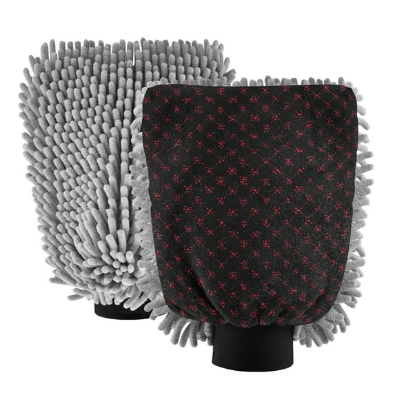 Microfiber Car Wash Gloves With Chenille & Polyester Terry Scratch-Free Cleaning Elastic Cuffs Small Red Points Pattern