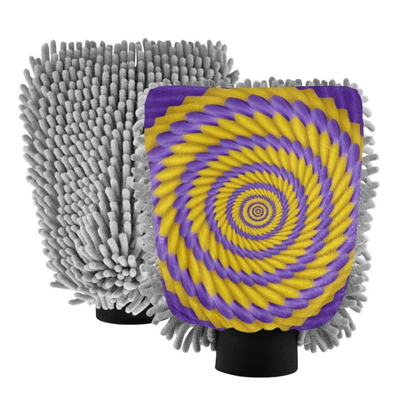 Microfiber Car Wash Gloves With Chenille & Polyester Terry Scratch-Free Cleaning Elastic Cuffs Yellow Purple