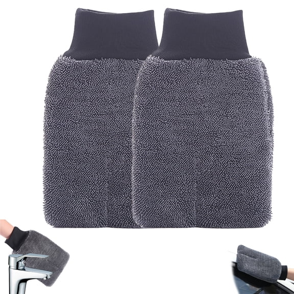 Microfiber Car Wash Mitt, Shiny Cleaning Glove, Premium Microfiber, Elastic Cuff, Reusable Washable, Ultra-Soft, For Car Wash Cloth, Glass, Bathroom Chrome Fittings