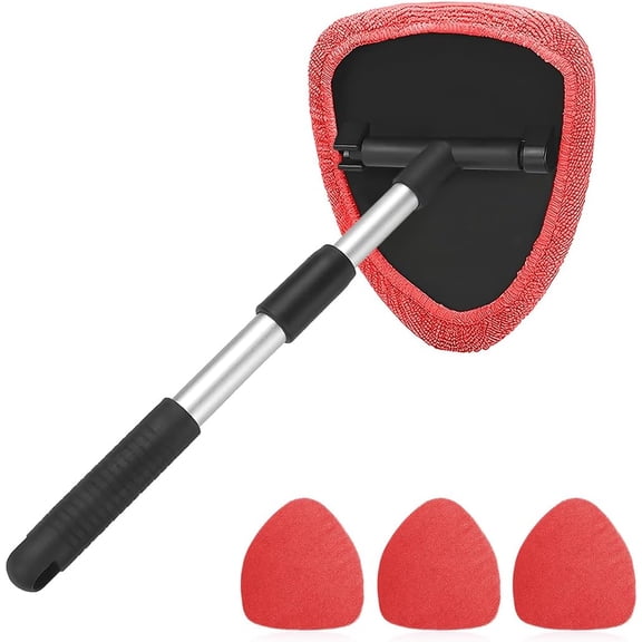 Microfiber Car Windshield Cleaning Tool with Extendable Handle, Car Window Cleaner with 4 Washable Pads, Auto Glass Wiper for Interior Exterior Cleaning