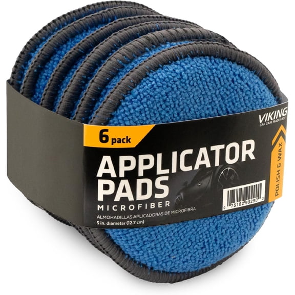Microfiber Car and Tire Wax Applicator Pads and Cleaning Pads - Blue/Grey, 5 in. Diameter, 6 Pack