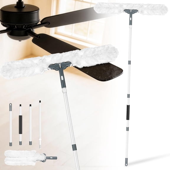 Microfiber Ceiling Fan Cleaner Duster with Extension Pole 59" | 360? Adjustable / Washable/27.5 inch Wide Long Duster for Cleaning Ceiling Fan/High Ceiling/Wall/Blinds/Furniture/White