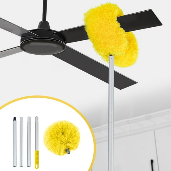 Microfiber Ceiling Fan Duster with 47 Inch Extension Pole | Washable Detachable Head for High Ceilings, Furniture & Blinds | Yellow & Blue Aluminum Handle | 1-Piece Cleaning Tool