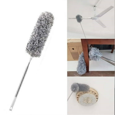 Microfiber Ceiling Fan Duster,Fuzzy Fan Duster with Telescoping Extension Pole to 110 In,Reusable Ceiling Fan Cleaner for Walls,Ceiling Fan Blade,Furniture,Door,Window (Gray)