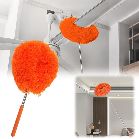 Microfiber Ceiling Fan Duster Retractable Pole Cleaner for Blinds Bookshelves Walls,1PC,Orange