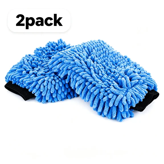Microfiber Chenille Car Wash Mitts, Blue, 2-Pack