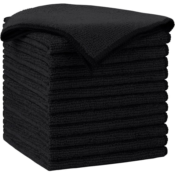 Microfiber Cleaning Cloth-12PK, Soft Microfiber Towels for Cars, Absorbent Cleaning Rags, Lint-Free Streak-Free Wash Cloths for House, Kitchen, Window(12in.x12in), Black
