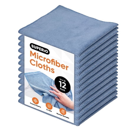 Microfiber Cleaning Cloth 16"x16" Washable Rags for Car, Kitchen, Bath-Blue 12 Pack