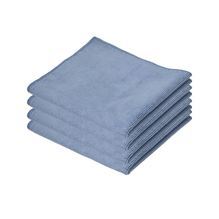 Microfiber Cleaning Cloth 16"x16" Washable Rags for Car, Kitchen, Bath-Blue 4 Pack