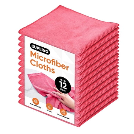 Microfiber Cleaning Cloth 16"x16" Washable Rags for Car, Kitchen, Bath Streak and Lint Free Towels-Red-12 Pack