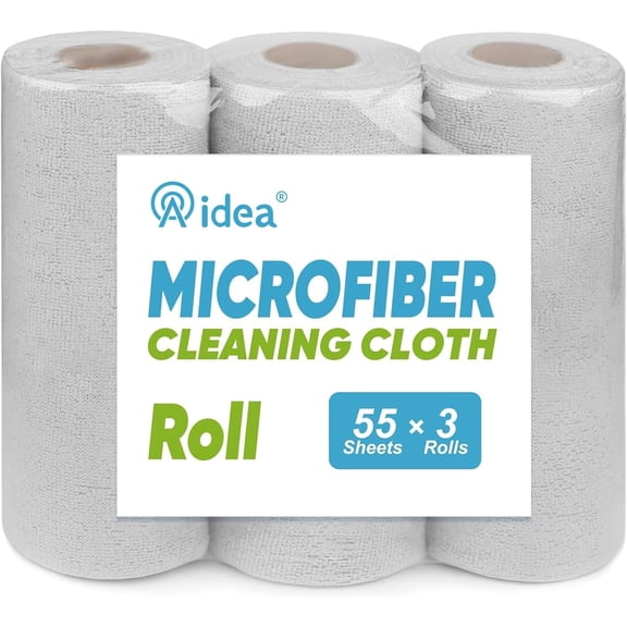 Microfiber Cleaning Cloth 165 Sheets 3 Roll, Grey Microfiber Towels for Cars, Shop Towels, Shop Rags Washable, Cleaning Rags for Automotive, Mechanic, Workshops, House,119"