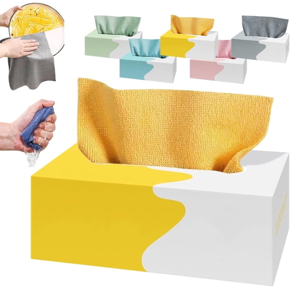 Microfiber Cleaning Cloth 20 Pieces Pull-Out Cleaning Cloths, Reusable Cleaning Cloth with Wet & Dry Use, Pull-Box Microfiber Cloth, for Kitchen, Car, Etc (Yellow)