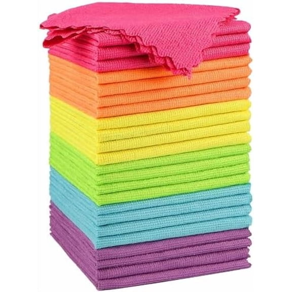 Microfiber Cleaning Cloth, 24 Pack Highly Absorbent Cleaning Rags, Household Cleaning Supplies, Reusable Lint Free Cloths Microfiber Rag for House, Kitchen, Car Care, 12x11 inch