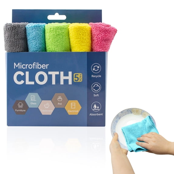 Microfiber Cleaning Cloth, 5 Pcs 11.81x11.81 inch High Performance towels- 2000 Washes, Soft Quick Drying Microfiber Towel, Reusable, Microfiber Towels for Cars Kitchen Garage House Office(B)