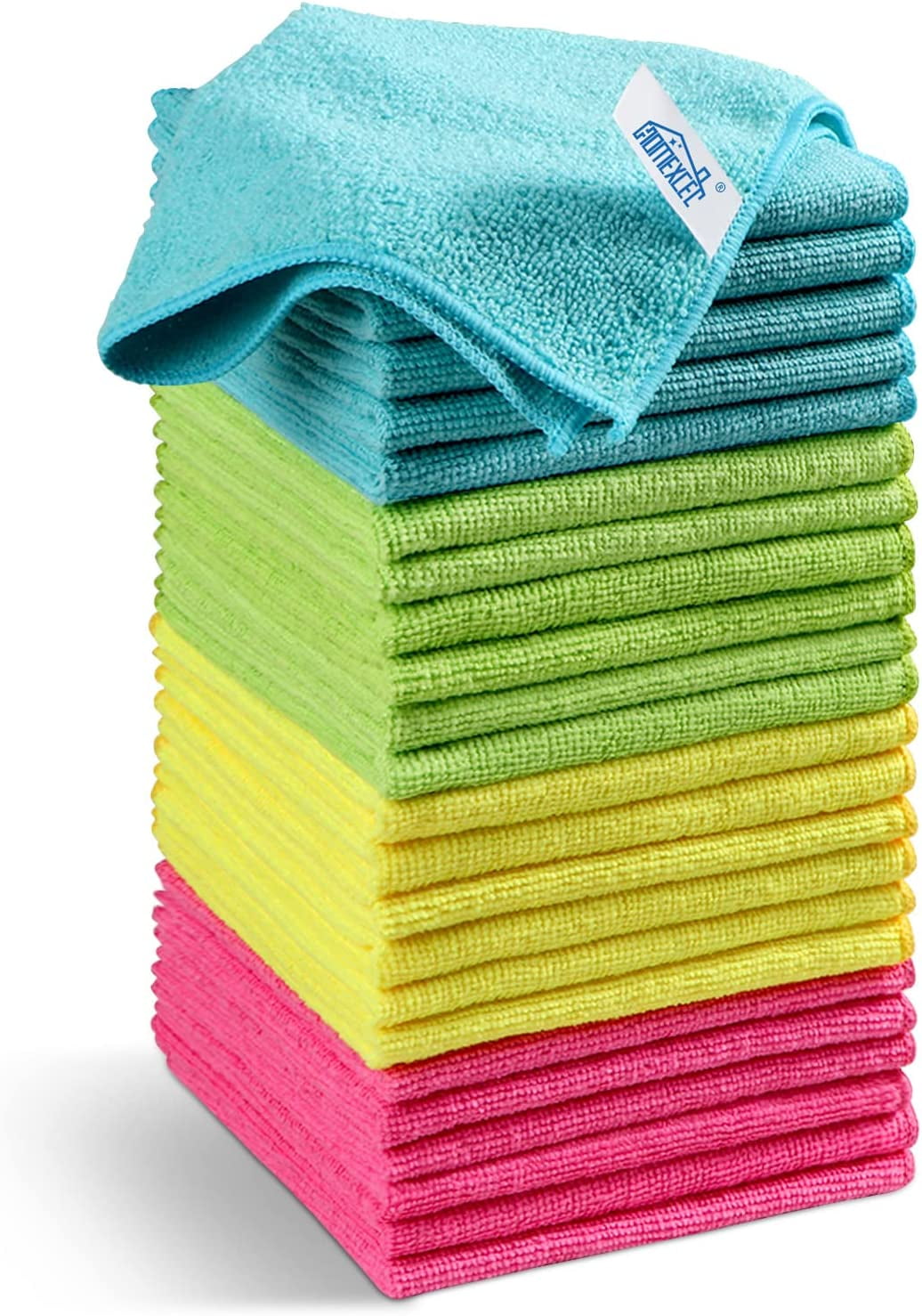 HOMEXCEL Microfiber Cleaning Cloth,12 Pack Cleaning Rag,Cleaning Towels  with 4 Color Assorted,11.5X11.5(Green/Blue/Yellow/Pink)