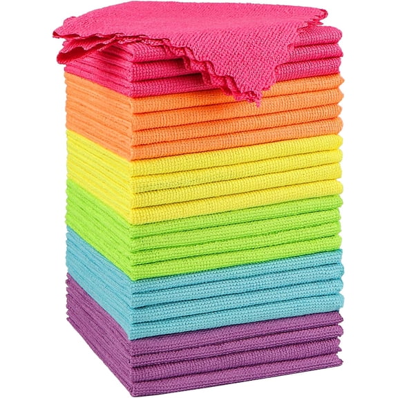 Microfiber Cleaning Cloth 50 Pack, Highly Absorbent Cleaning Supplies, Lint Free Cloths for Multiple-use, Powerful Clean Rags for House, Kitchen, Car Care (Multi-Color) 11.5 x11.5 inch