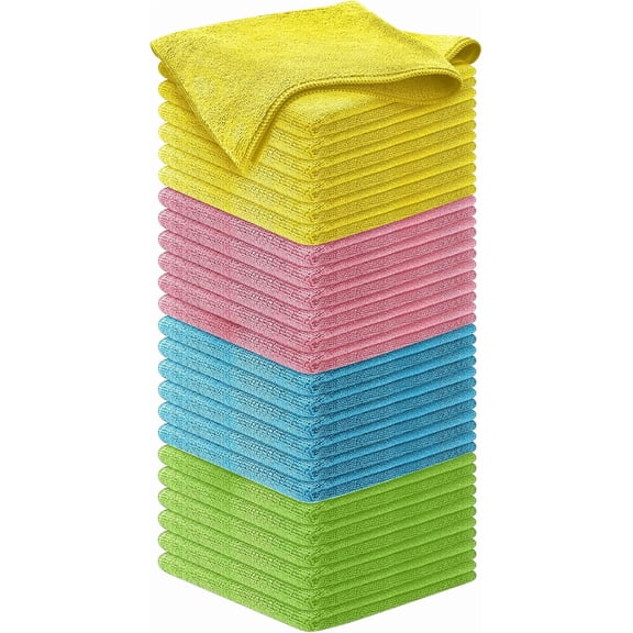 Microfiber Cleaning Cloth - 50Pcs 12.5x12.5 inch High Performance - 1200 Washes, Ultra Absorbent Towels Grip Root Weave Grime & Liquid for Streak-Free Mirror Shine.