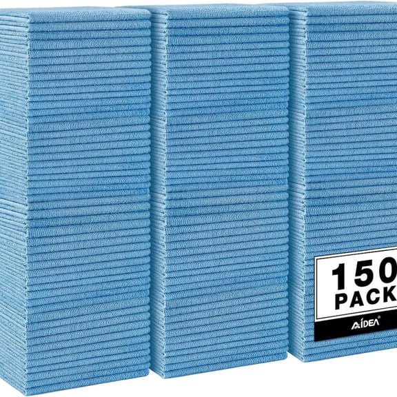 Microfiber Cleaning Cloth Blue,150PK, Shop Rags, Microfiber Towels for Cars, Dusting Cloth Lint Free Rags, Absorbent Towels for SUVs, House, Kitchen, Mechanic, Workshops, 12"12"