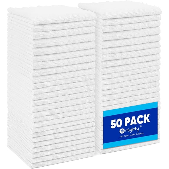 Microfiber Cleaning Cloth Bulk, Shop Towels Shop Rags 50 Pack, Reusable Microfiber Cleaning Rags for Cars, Multi-Purpose Lint Free Towels for Home & Kitchen, 12x12 Inch, White