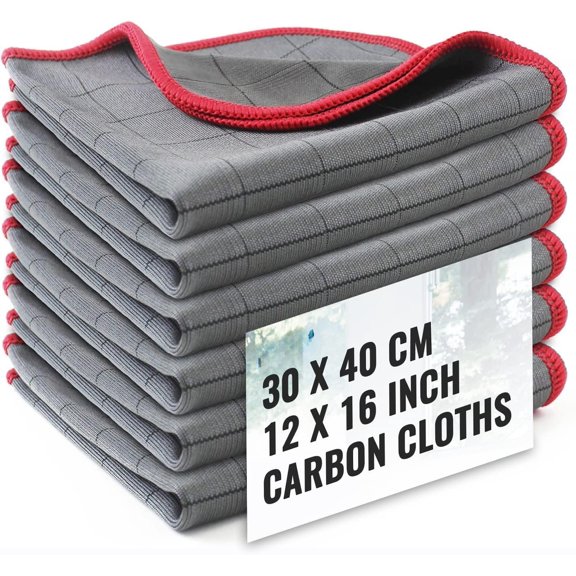 Microfiber Cleaning Cloth Lint Free Glass Cleaner Window Polishing Streak Free Miracle Easy Clean Rag  for Mirror Kitchen Dish Auto Detailing, Pack of 6, 16"x12", Grey-red