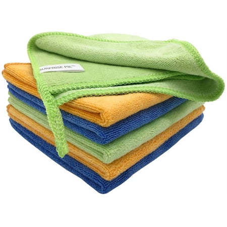 Microfiber Cleaning Cloth Lint Free Streak Free for House Clothes Reusable High Absorbant Soft Rags for Kitchen Window Glasses Car Boat Cleaner 3 Colors(Green Blue Orange)(12"x12")-6 Pack
