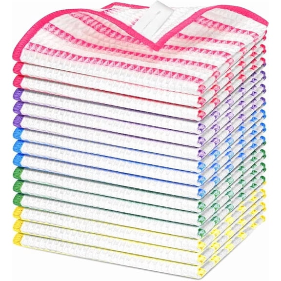 Microfiber Cleaning Cloth, Pack of 15, Lint Free, Absorbent, Streak Free, Non-Abrasive, Reusable and Washable,Cleaning Towels with 5 Color Assorted,11.8"X11.8"(Green/Blue/Yellow/Pink/Grey)