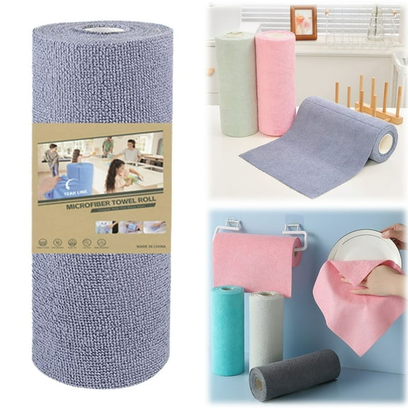 Microfiber Cleaning Cloth Roll, 20 Tear-Away Reusable Washable Rags for Kitchen, Car, and Drying Dishes
