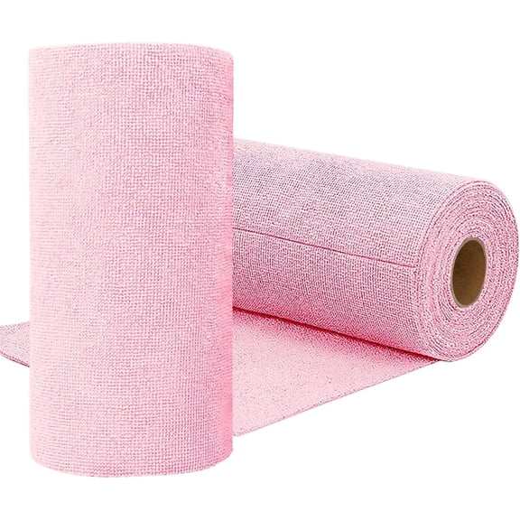 TAVENE 75 Pack Microfiber Cleaning Cloth Roll, Tear Away Reusable Microfiber Towels, Ultra Absorbent Dish Rags for Car, Home, Garage or Shop (Pink)