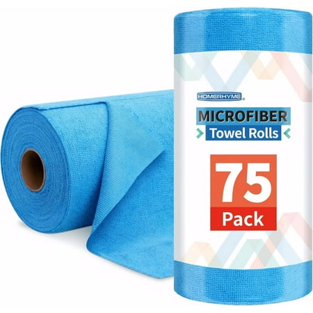 Microfiber Cleaning Cloth Roll, 75 Pack Tear Away Microfiber Towel, Reusable Washable Shop Towels, Lint Free All-Purpose Cleaning Rags Wash Cloths for Home Car Kitchen Automotive 11.5"x11.5"