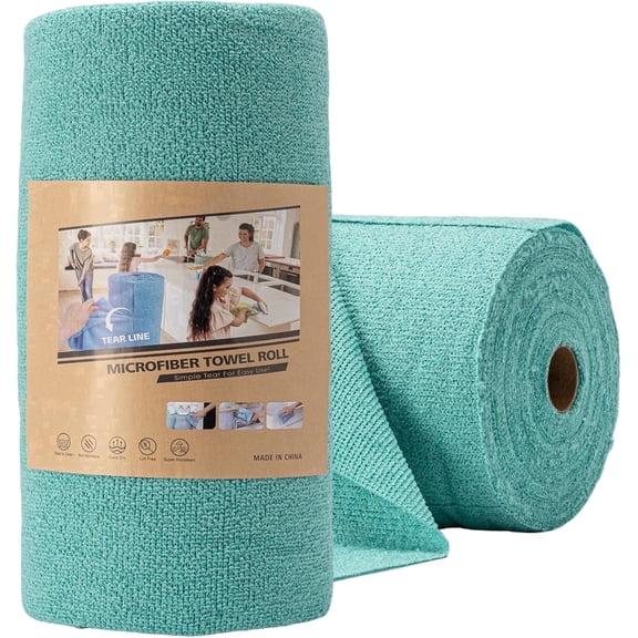 Microfiber Cleaning Cloth Roll -75 Pack, Tear Away Microfiber Towels 11.8" x 11.8", Reusable Washable Scratch Free for Kitchen, Bathroom Cleaning Supplies