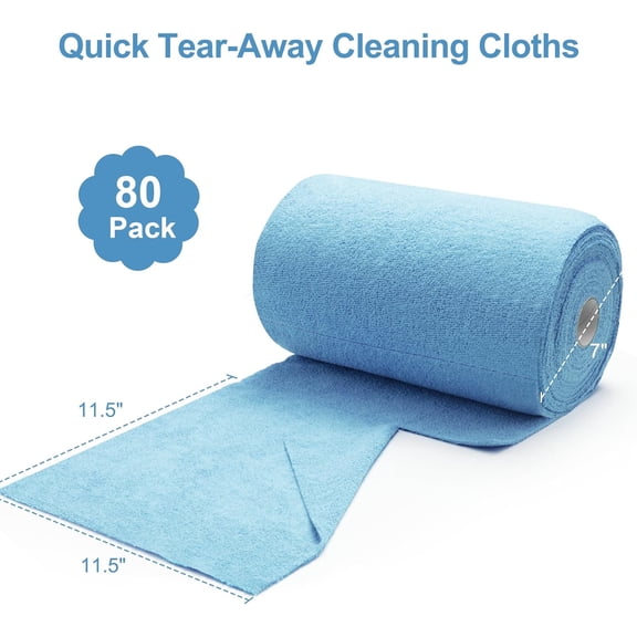 Microfiber Cleaning Cloth Roll -80 Pack, 11.5x11.5, Tear Away Towels, Reusable and Washable Rags, Blue