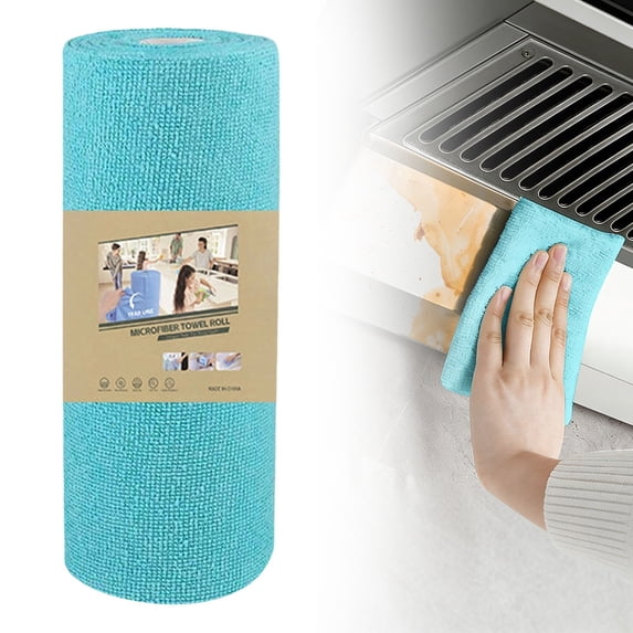 Microfiber Cleaning Cloth Roll, Reusable Paper Towels, Microfiber Towels, Tear Away Cleaning Rags, Ultra Absorbent Lint Free Cloth for Cars Kitchen Windows Home Office, Blue, 20 Count