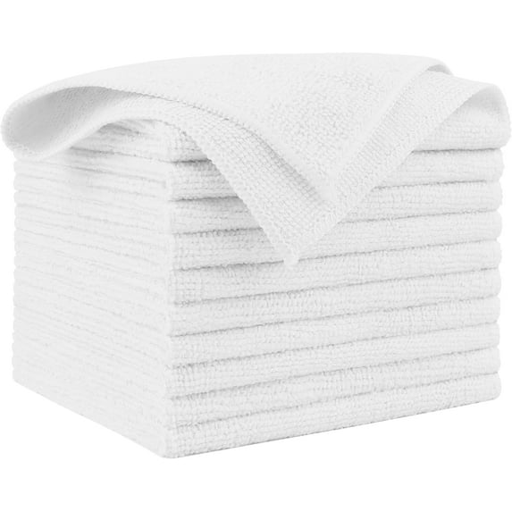 AIDEA Microfiber Cleaning Cloth White 10PK, Microfiber Towels for Cars, Premium Car Cloths, Dusting Cloth Lint Free Cleaning Rags for SUVs, House, Kitchen, Window, Workshops,12×12"