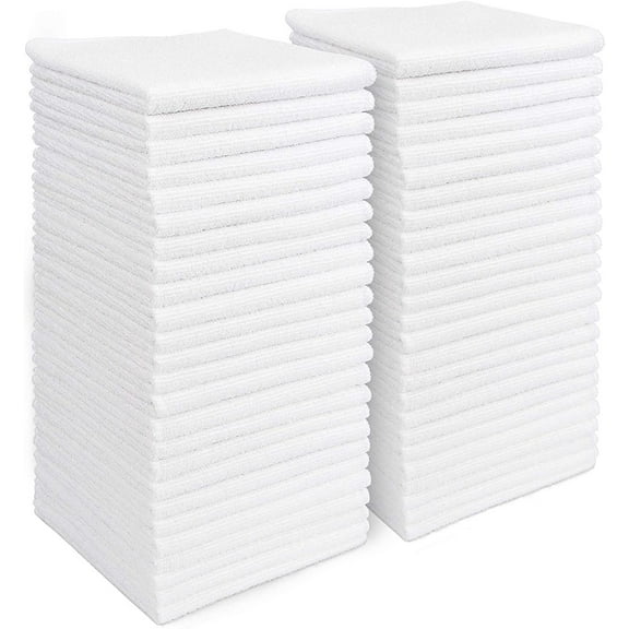 Microfiber Cleaning Cloth White 50PK, Cleaning Rags, Lint Free Microfiber Towels, Kitchen Towels Dusting Cloth, Wash Cloths, Dish Rags White, 11.5"x 11.5"